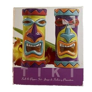 Clay Art Tiki Salt and Pepper Shakers Set In Box Unused Small bottom chip on one